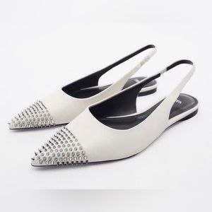 Zara White Studded Flats